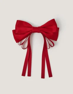 Ribbon Bow School Hair Clip Red