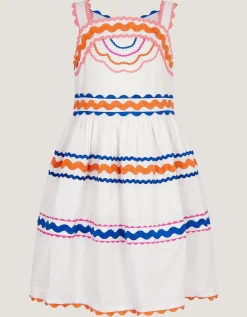 Ric Rac Embroidered Cotton Dress White