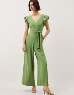 Riri V-Neck Frill Jumpsuit Green