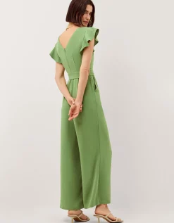 Riri V-Neck Frill Jumpsuit Green