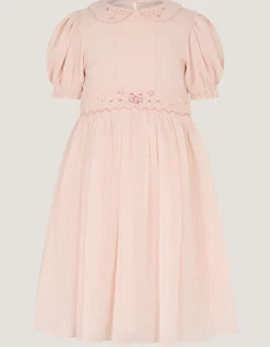 Romee Puff Sleeve Embroidered Party Dress Pink