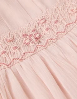 Romee Puff Sleeve Embroidered Party Dress Pink