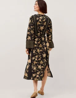 Rosaleigh V-Neck Floral Midi Dress Black