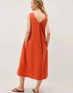 Rosalie Floral Appliqué Cotton Midi Dress Orange