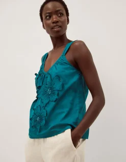 Rosalie Sleeveless Floral Embellished Top Teal