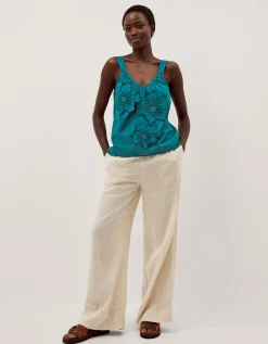 Rosalie Sleeveless Floral Embellished Top Teal