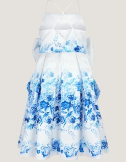 Rose Print Bow Party Dress Multi