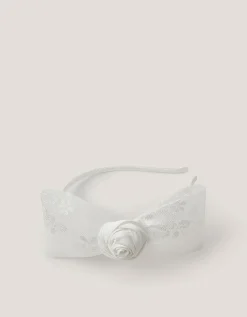 Rosette Bow Satin Hairband Ivory