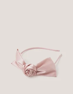 Rosette Bow Satin Hairband Pink