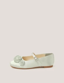 Rosette Satin Ballet Flats Green