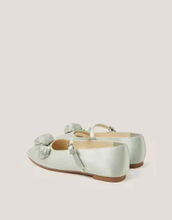 Rosette Satin Ballet Flats Green