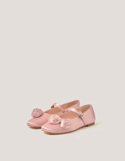 Rosette Satin Ballet Flats Pink