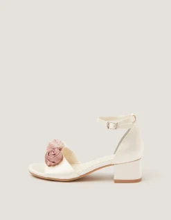 Rosette Satin Two Part Heels Ivory