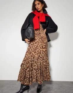 Rowena Leopard Print Ruffle Dress Brown
