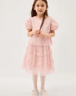 Ruffled Pleated Top & Skirt Set Pink