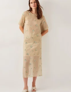 Sacha Embroidered Midi Skirt Gold