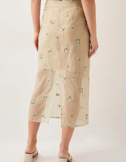 Sacha Embroidered Midi Skirt Gold