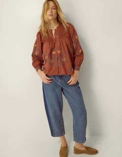 Sadie Embroidered Pintuck Blouse Orange