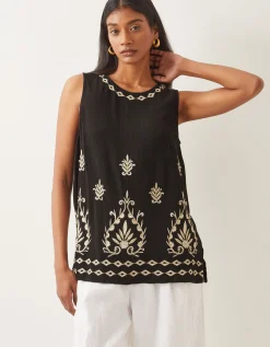 Saffron Embroidered Tank Top Black