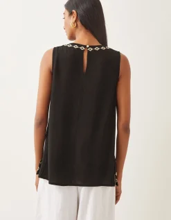Saffron Embroidered Tank Top Black