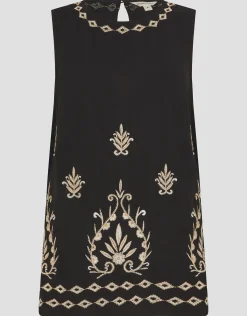 Saffron Embroidered Tank Top Black