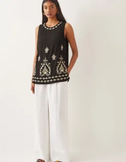 Saffron Embroidered Tank Top Black