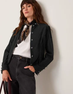 Salome Fringe Faux Suede Jacket Black