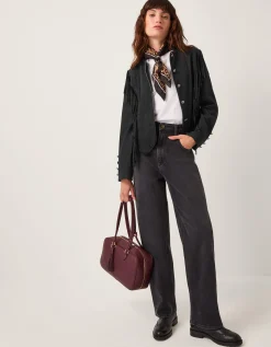 Salome Fringe Faux Suede Jacket Black