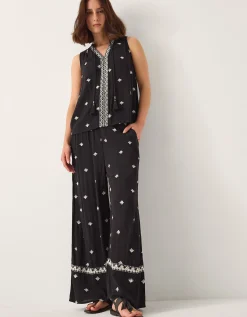 Samara Embroidered Wide Leg Trousers Black