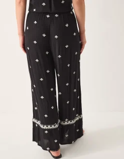 Samara Embroidered Wide Leg Trousers Black
