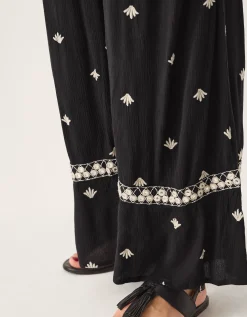 Samara Embroidered Wide Leg Trousers Black