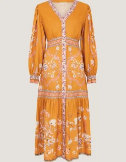 Samara Floral Print Midi Dress Yellow