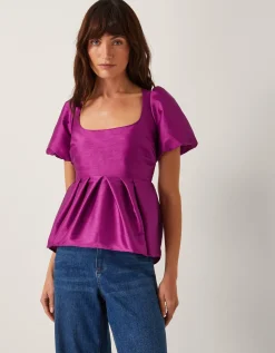 Sandra Smock Puff Sleeve Top Purple