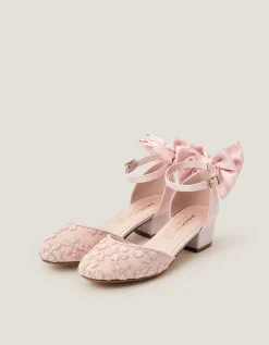 Sara Embroidered Flower Heels Pink