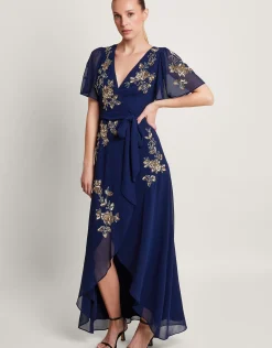 Sarah Embellished Wrap Dress Blue