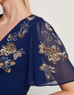 Sarah Embellished Wrap Dress Blue