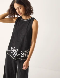 Sara Sleeveless Embroidered Top Black