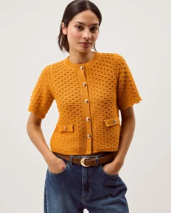 Sarna Textured Knit Cardigan Yellow