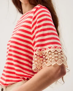 Sasha Stripe Linen Blend T-Shirt Red