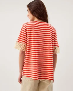 Sasha Stripe Linen Blend T-Shirt Red