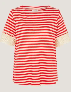 Sasha Stripe Linen Blend T-Shirt Red