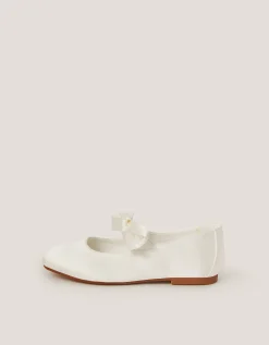 Satin Bow Ballet Flats Ivory