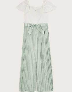 Satin Pleated Jumpsuit Green