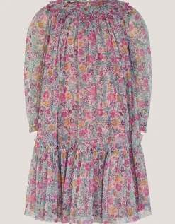Scallop Collar Floral Print Dress Pink