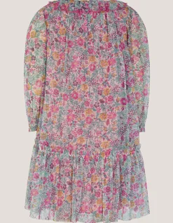 Scallop Collar Floral Print Dress Pink