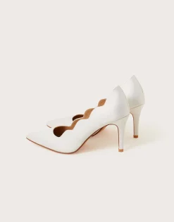 Scallop Satin Bridal Court Shoes Ivory