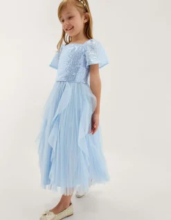 Scarla Sequin Ruffle Party Dress Blue