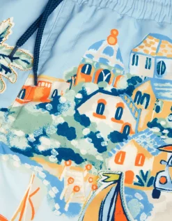 Scenic Print Swim Shorts Blue