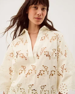 Selena Floral Embroidered Tunic Shirt Cream