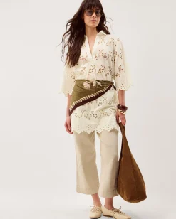 Selena Floral Embroidered Tunic Shirt Cream